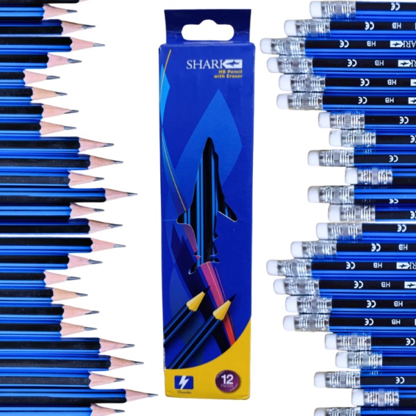 One Pack of Shark HB Graphite Pencils with Eraser - 12Pcs