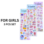 Pack of 3 Cute 3D Puffy Stickers for Kids School Diary Decoration