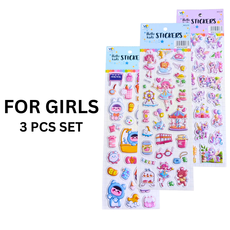 Pack of 3 Cute 3D Puffy Stickers for Kids School Diary Decoration