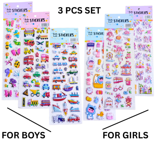 Pack of 3 Cute 3D Puffy Stickers for Kids School Diary Decoration