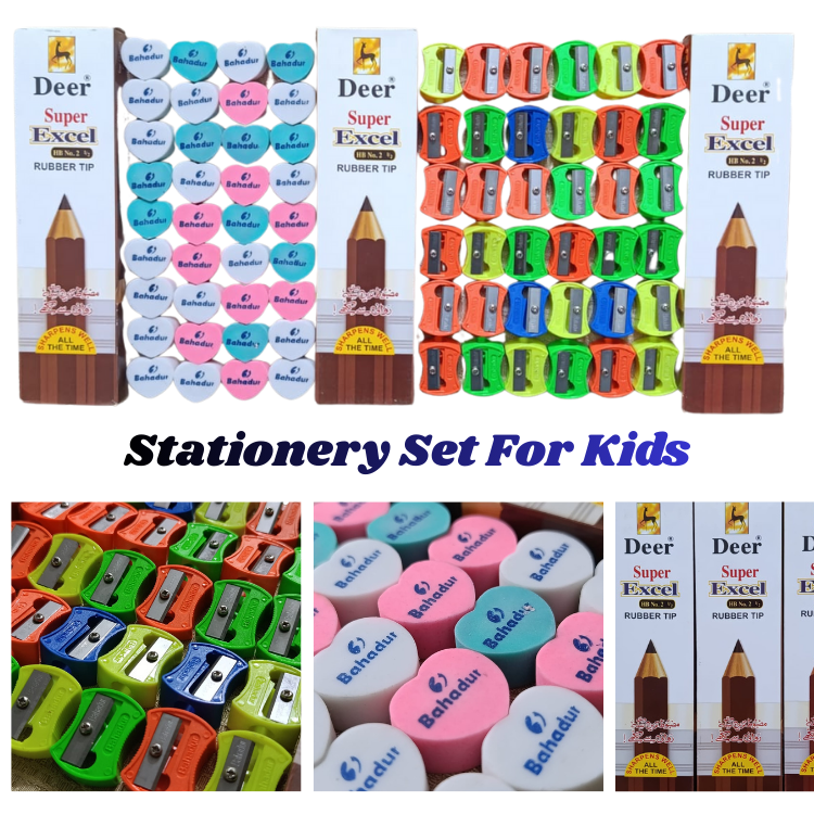 Simple school stationery set for kids 36 pencils 36 erasers 36 sharpeners classroom exam kit