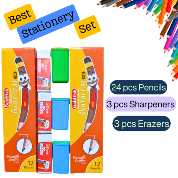 Simple Stationery Set 24 Pencils 3 Erasers 3 Sharpeners