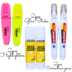 Pack of 6 Assorted Stationery Items Highlighters Whiteners Glue Sticks