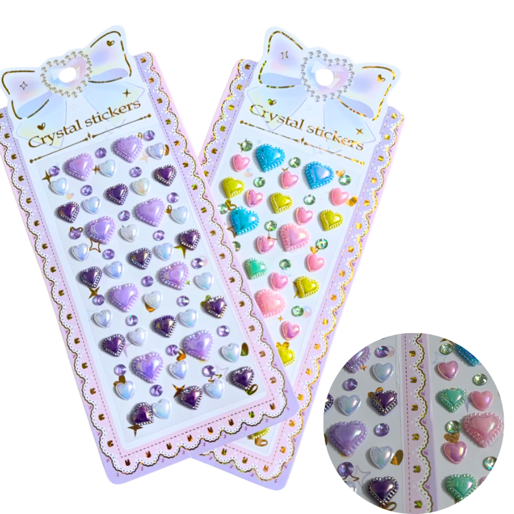 3D Crystal Heart Beads Stickers for Kids Multicolor DIY Craft Decorative Stickers