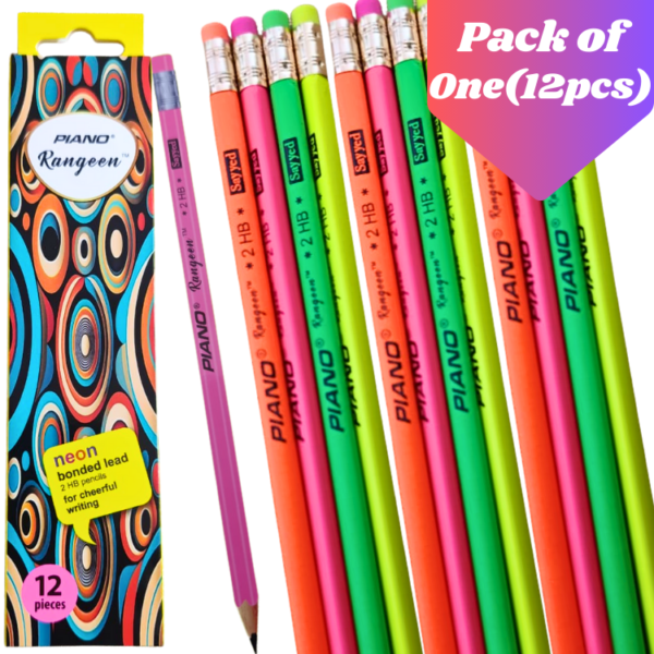 Rangeen Neon 2HB pencils pack of 12 bonded lead neon school pencils for writing and drawing