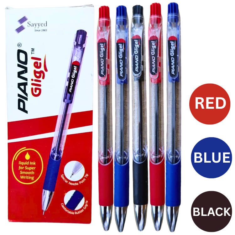 PIANO Geligel ballpens pack of 10 blue red black smooth gel writing pens