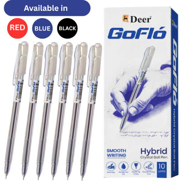 One Pack of Go Flo Ultra-Smooth Ballpoint Pens - 10Pcs Ballpoints in pack
