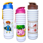 Kids water bottle with flip cap and strap cartoon printed school bottle for boys and girls