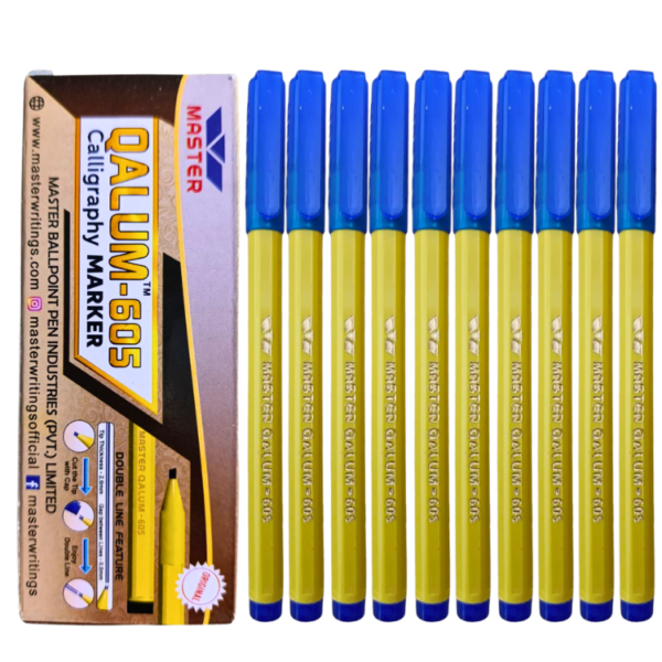 One Pack of Master QALUM 605 Calligraphy Blue Marker - 10Pcs