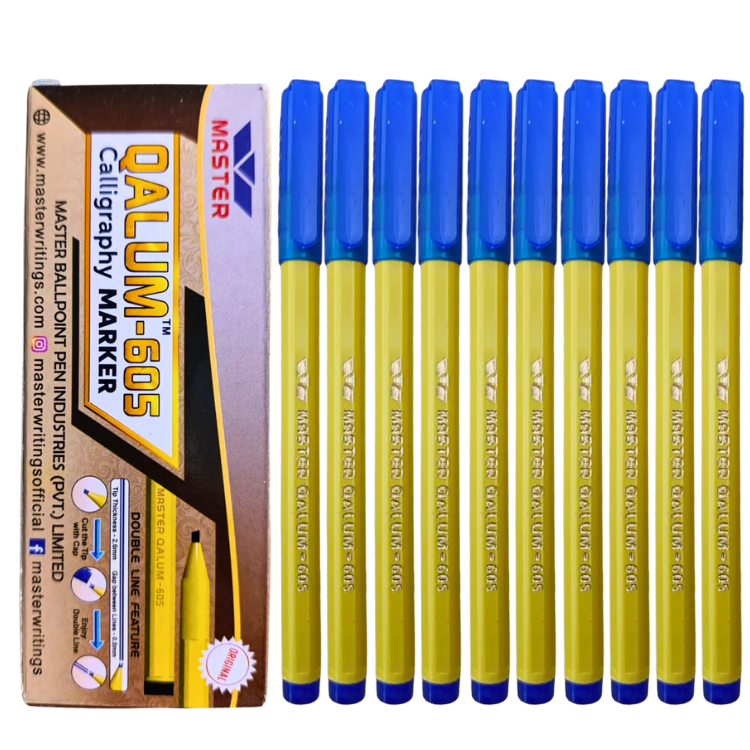 One Pack of Master QALUM 605 Calligraphy Blue Marker - 10Pcs