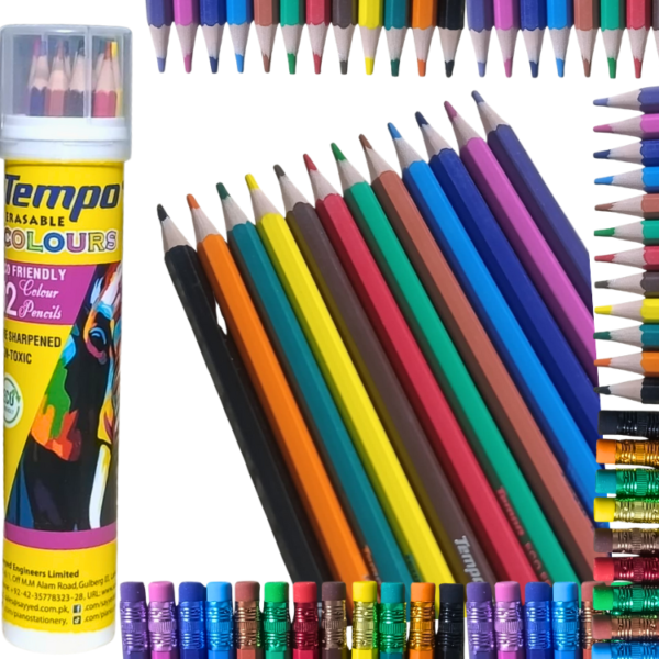 Tempo Erasable Colour Pencils – 12 Bright Colors