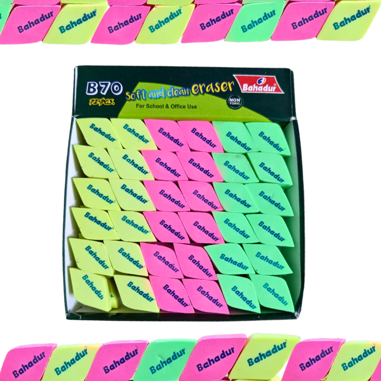 Bahadur B-70 Erasers 72 Pcs Multicolour Soft Rubber
