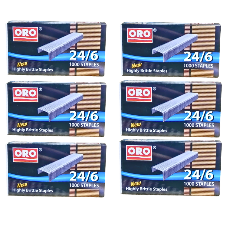 Pack of 6 ORO staple pins boxes 24/6 size 1000 pcs per box manual hand use office school Pakistan