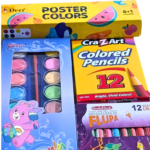 4in1 colors set for kids drawing and coloring art kit with poster colors water colors pencils and crayons