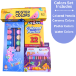 4in1 colors set for kids drawing and coloring art kit with poster colors water colors pencils and crayons