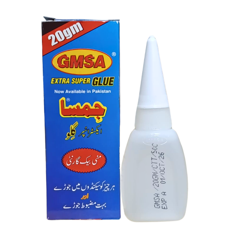 GMSA extra super glue 20gm GMSA elfy strong bond adhesive wood glass metal instant repair DIY Pakistan