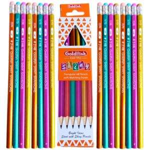 Colorful shiny HB triangular pencils with matching eraser pack of 12 smooth writing kids school Pakistan