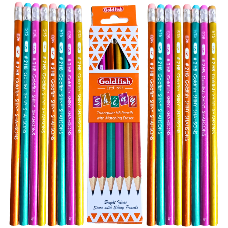 Colorful shiny HB triangular pencils with matching eraser pack of 12 smooth writing kids school Pakistan