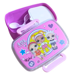 Kids lunch box cartoon printed plastic food storage secure lock school boys girls Pakistan