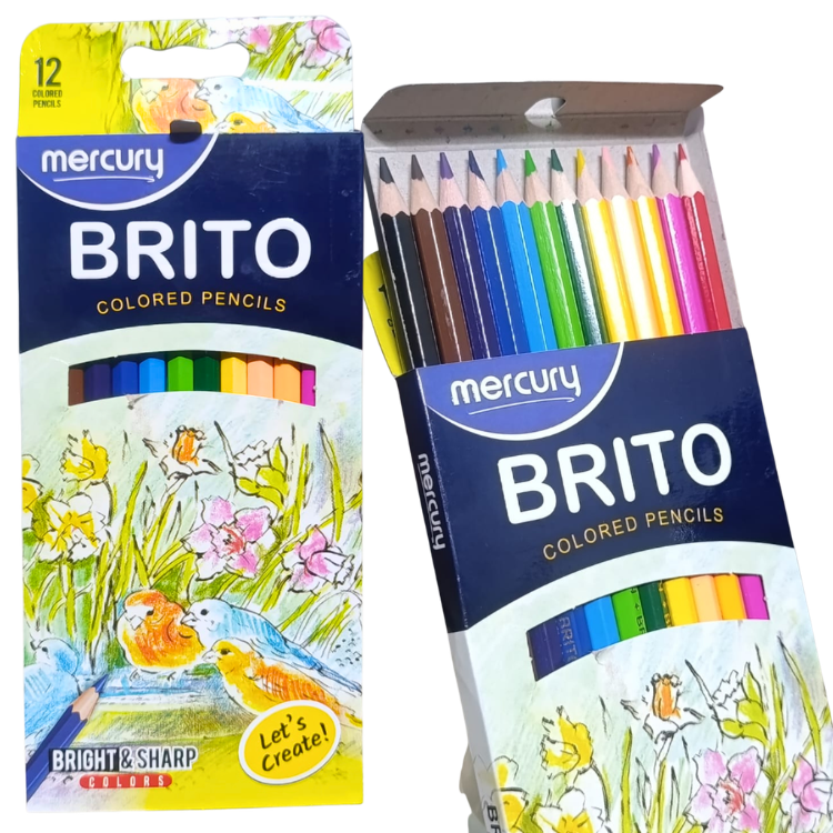 Mercury Brito 12pcs colored pencils set premium quality school drawing pencils