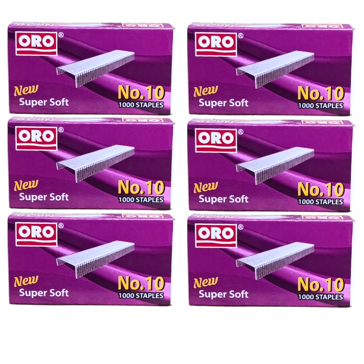 Pack of 6 ORO staple pins boxes No.10 size 1000 pcs per box manual hand use office school Pakistan