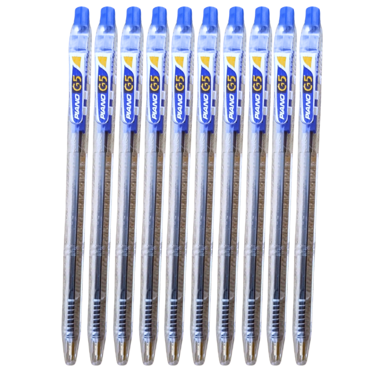 PIANO G5 retractable ball pens pack of 10 blue 0.8mm smooth writing ballpoint pens