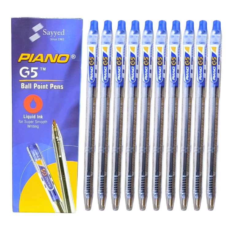 PIANO G5 retractable ball pens pack of 10 blue 0.8mm smooth writing ballpoint pens