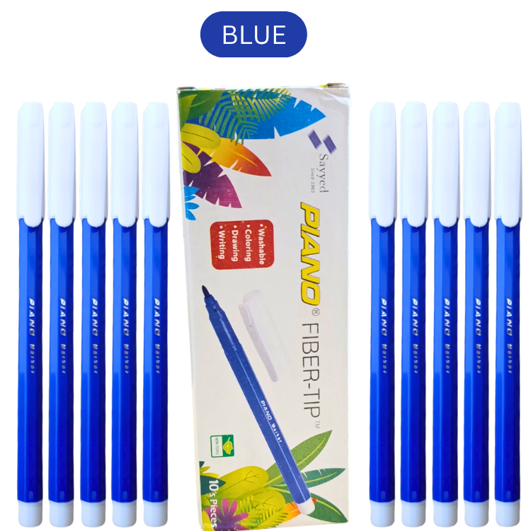 Piano Fiber Tip Markers 10pcs – Blue & Black Writing Pens