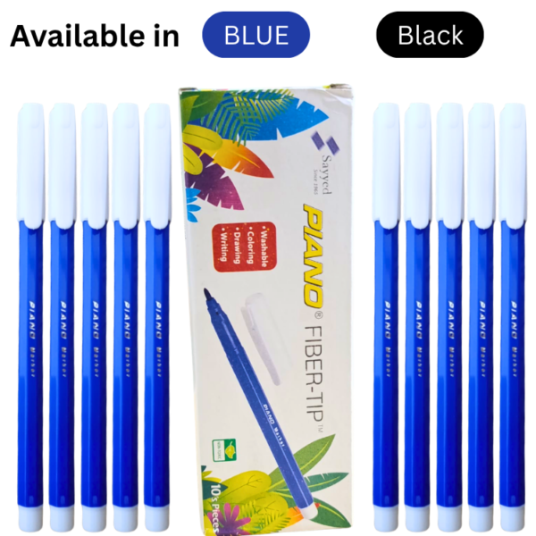 Piano Fiber Tip Markers 10pcs – Blue & Black Writing Pens