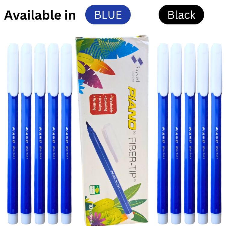 Piano Fiber Tip Markers 10pcs – Blue & Black Writing Pens