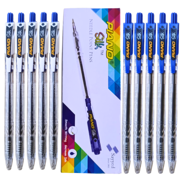 Piano Silk blue ball pens smooth writing needle point ballpoint pens school office students Pakistan