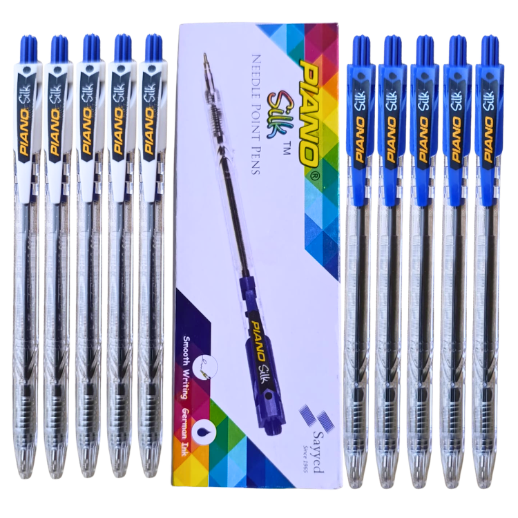 Piano Silk blue ball pens smooth writing needle point ballpoint pens school office students Pakistan