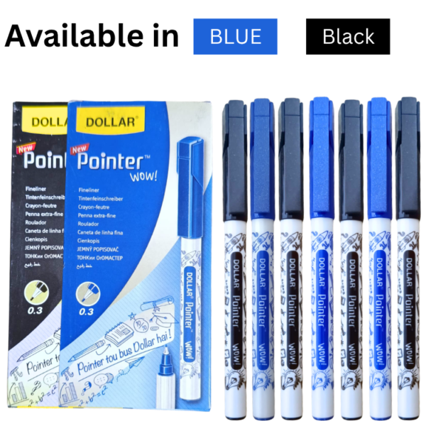 Pointer Wow 0.3mm Pack of 10 – Blue & Black Fine Tip Pen