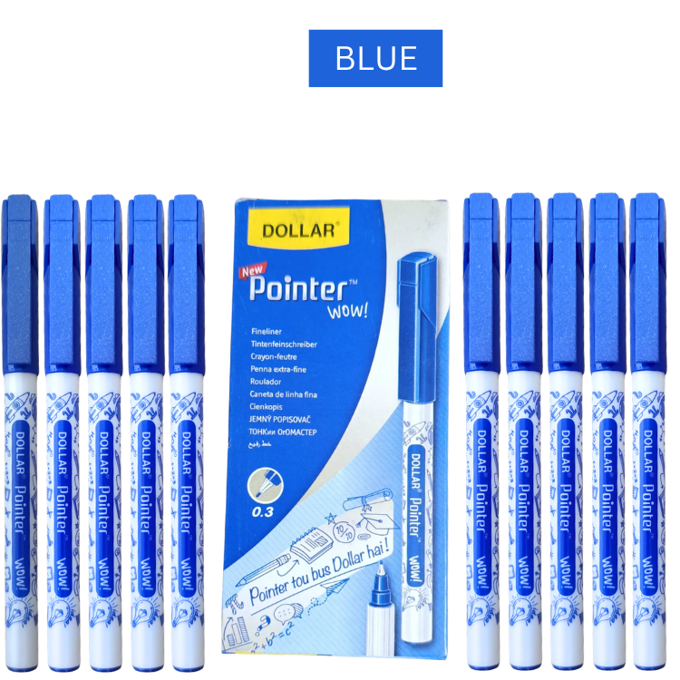 Pointer Wow 0.3mm Pack of 10 – Blue & Black Fine Tip Pen