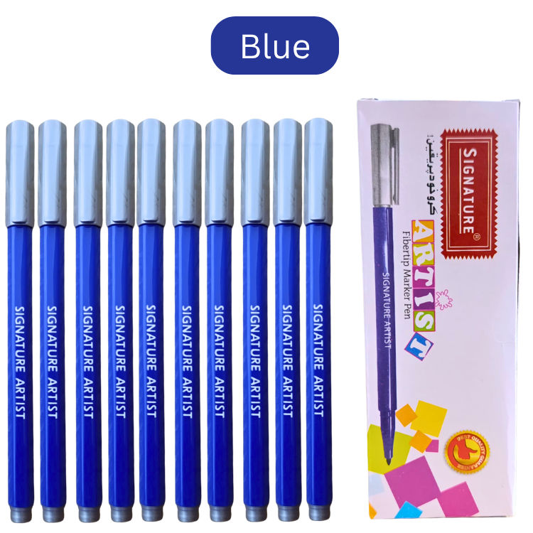 Signature Artist Fiber-Tip Markers 10pcs – Blue & Black