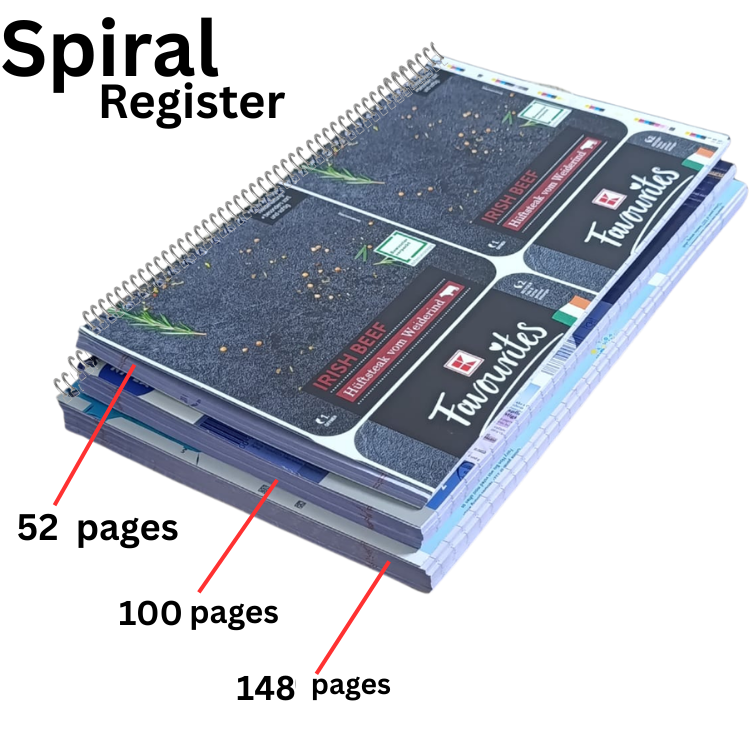 Premium quality school spiral register 52 100 148 pages spiral binding school college university random design Pakistan