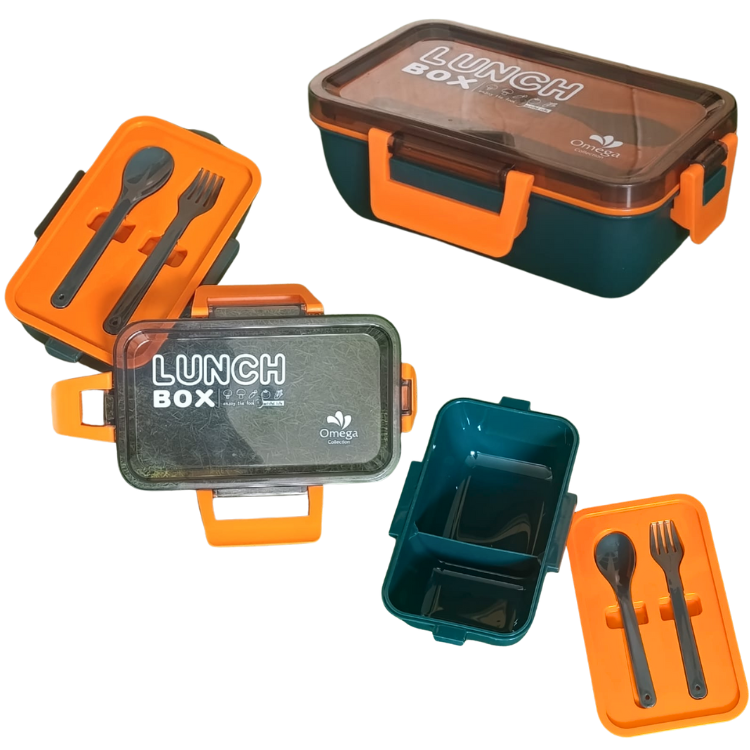 Premium leak-proof lunch box spoon fork 2 compartment food storage box school office daily use Pakistan