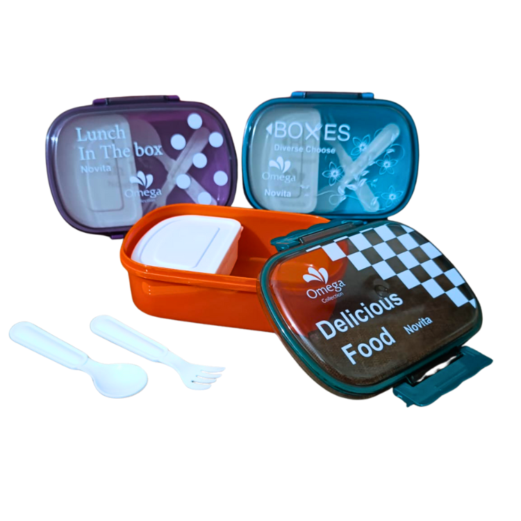 Multi-compartment lunch box small inner box spoon fork leak-proof food container school office daily use Pakistan