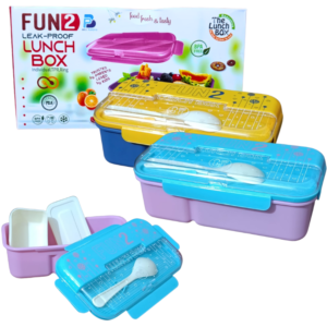 2 compartment lunch box with spoon leak-proof food container school office kids durable Pakistan