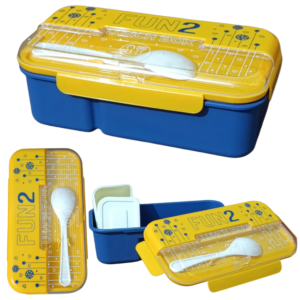 2 compartment lunch box with spoon leak-proof food container school office kids durable Pakistan