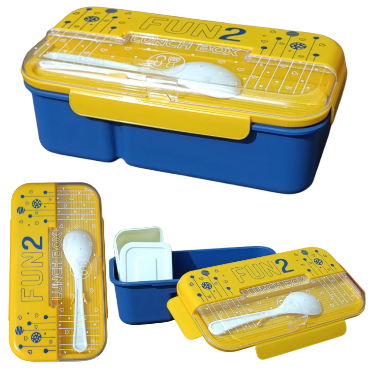 2 compartment lunch box with spoon leak-proof food container school office kids durable Pakistan