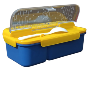 2 compartment lunch box with spoon leak-proof food container school office kids durable Pakistan
