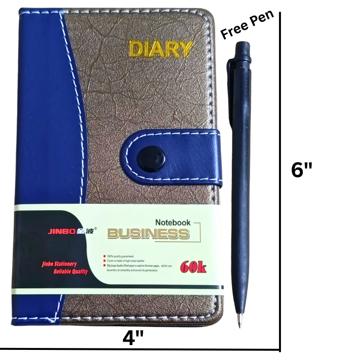 Premium leather diary 4x6 business notebook with free ballpoint pen