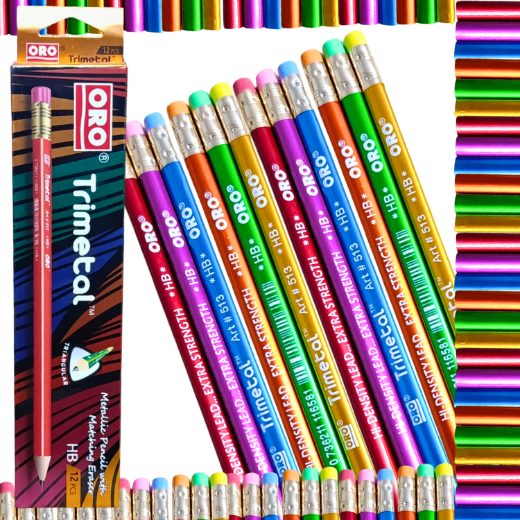 ORO Trimetal lead pencils pack of 12 premium HB smooth dark writing drawing school pencils
