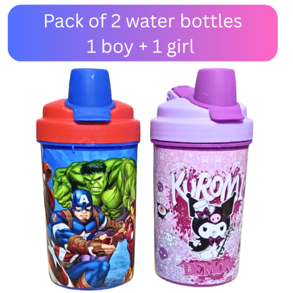 Pack of 2 Kids Cartoon Water Bottles – Boys & Girls Set