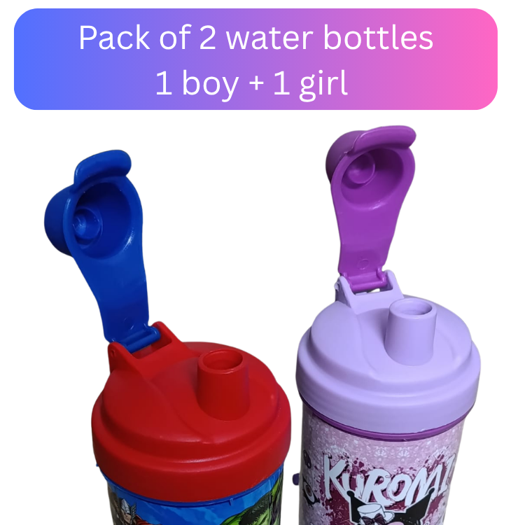 Pack of 2 Kids Cartoon Water Bottles – Boys & Girls Set