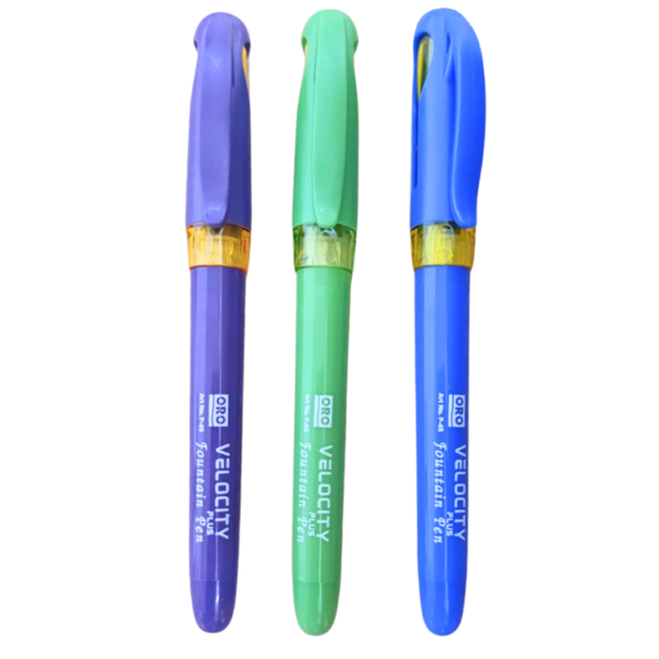 ORO Velocity fountain pens pack of 3 smooth writing refillable ink pens colorful set