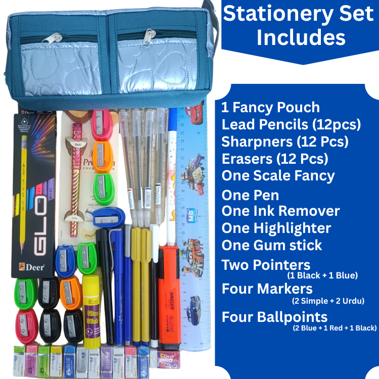 Fancy pack of 12 school stationery items complete kids school supply set