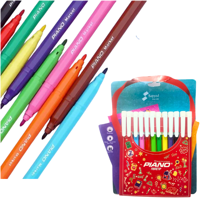 Piano Fiber Tip Color Markers 12 Pack – Vibrant Colors