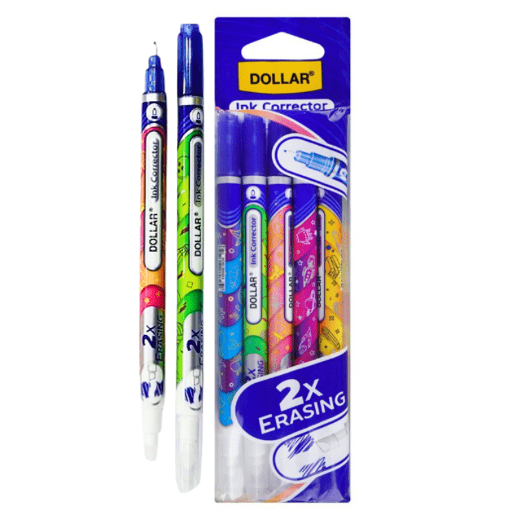 2X erasing ink corrector pens blue ink erasers pack of 5